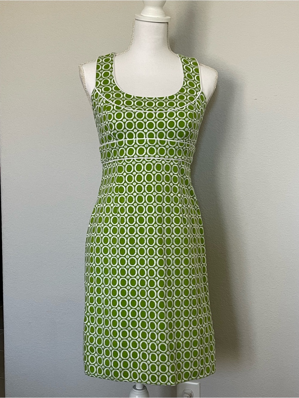 Shoshanna Green White Circle Print Cutout Back Dress Size 6